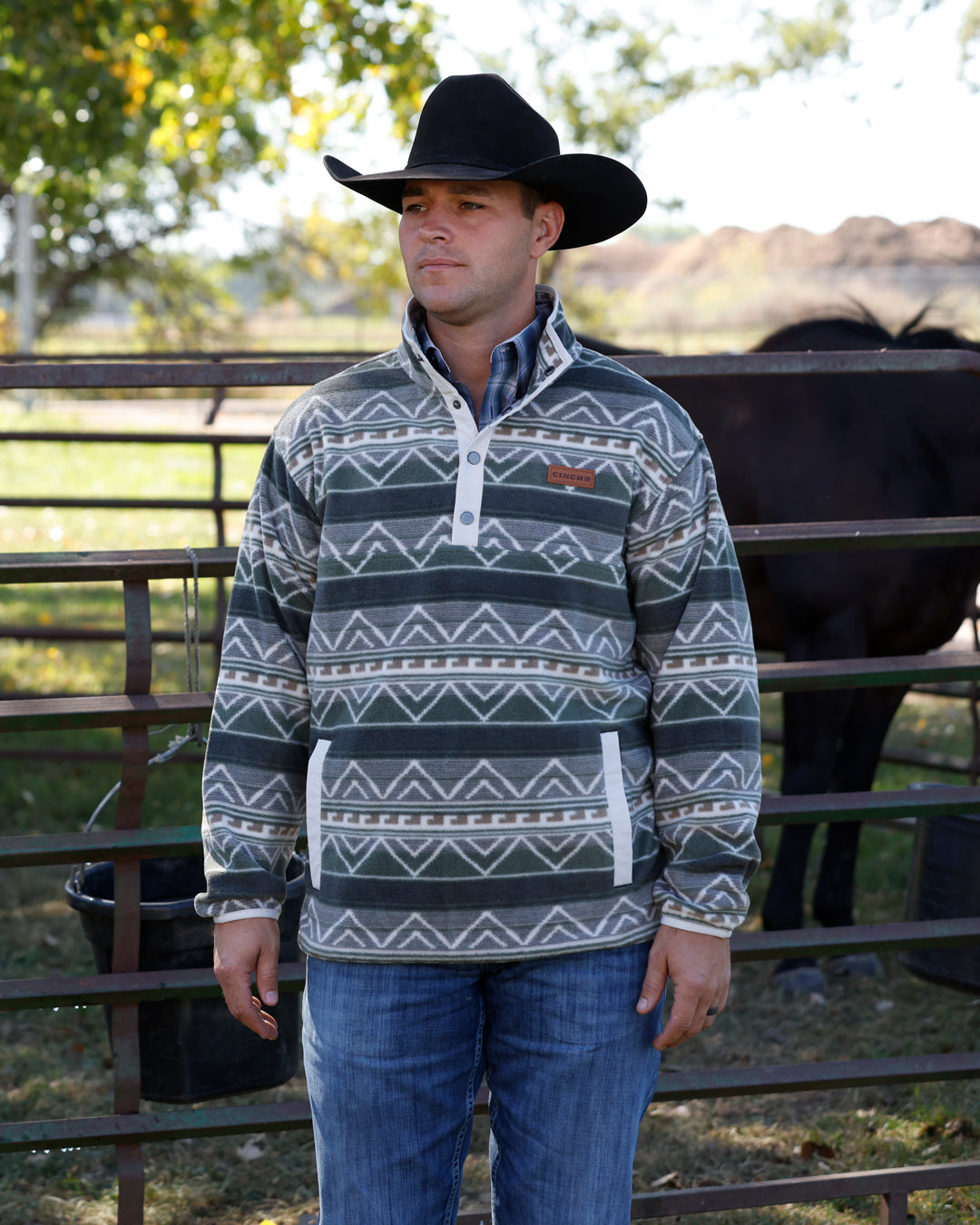 Cinch Men's Olive Printed Fleece Pullover