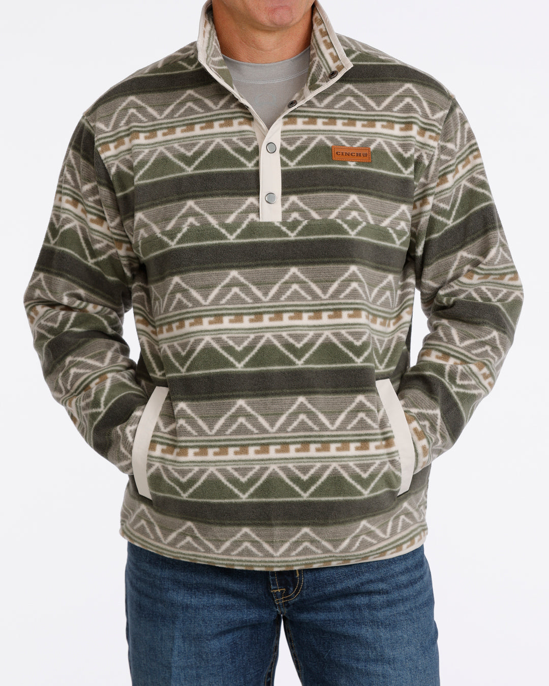Cinch Men's Olive Printed Fleece Pullover