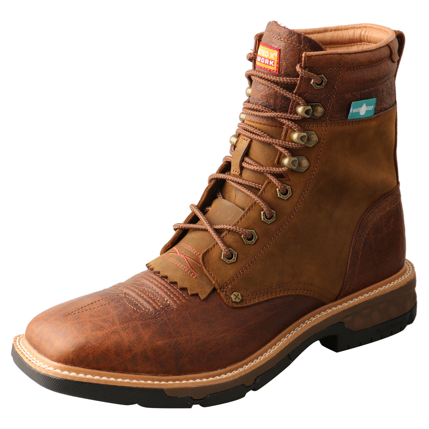 Twisted X 8" CellStretch Distressed Saddle & Cognac Lacer Work Boot