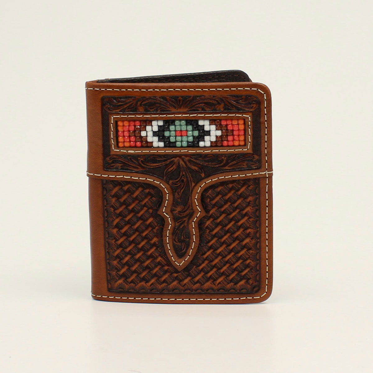 NOCONA FLIP BASKET WEAVE DIAMOND BEADED TAN BIFOLD