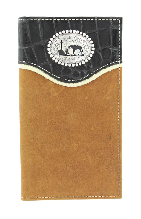 NOCONA BLACK CROCO STYLE BROWN DISTRESSED LEATHER WALLET