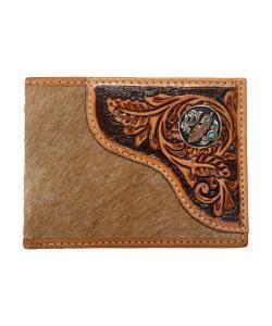 Nocona Tooled Overlay Feather Concho Tan Bifold Wallet