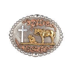 Nocona Men's Oval Buckle Bead Edge Praying Cowboy