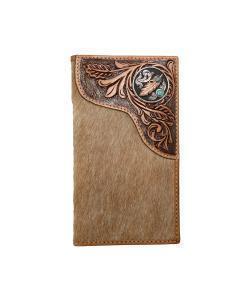 Nocona Tooled Overlay Feather Concho Tan Rodeo Wallet