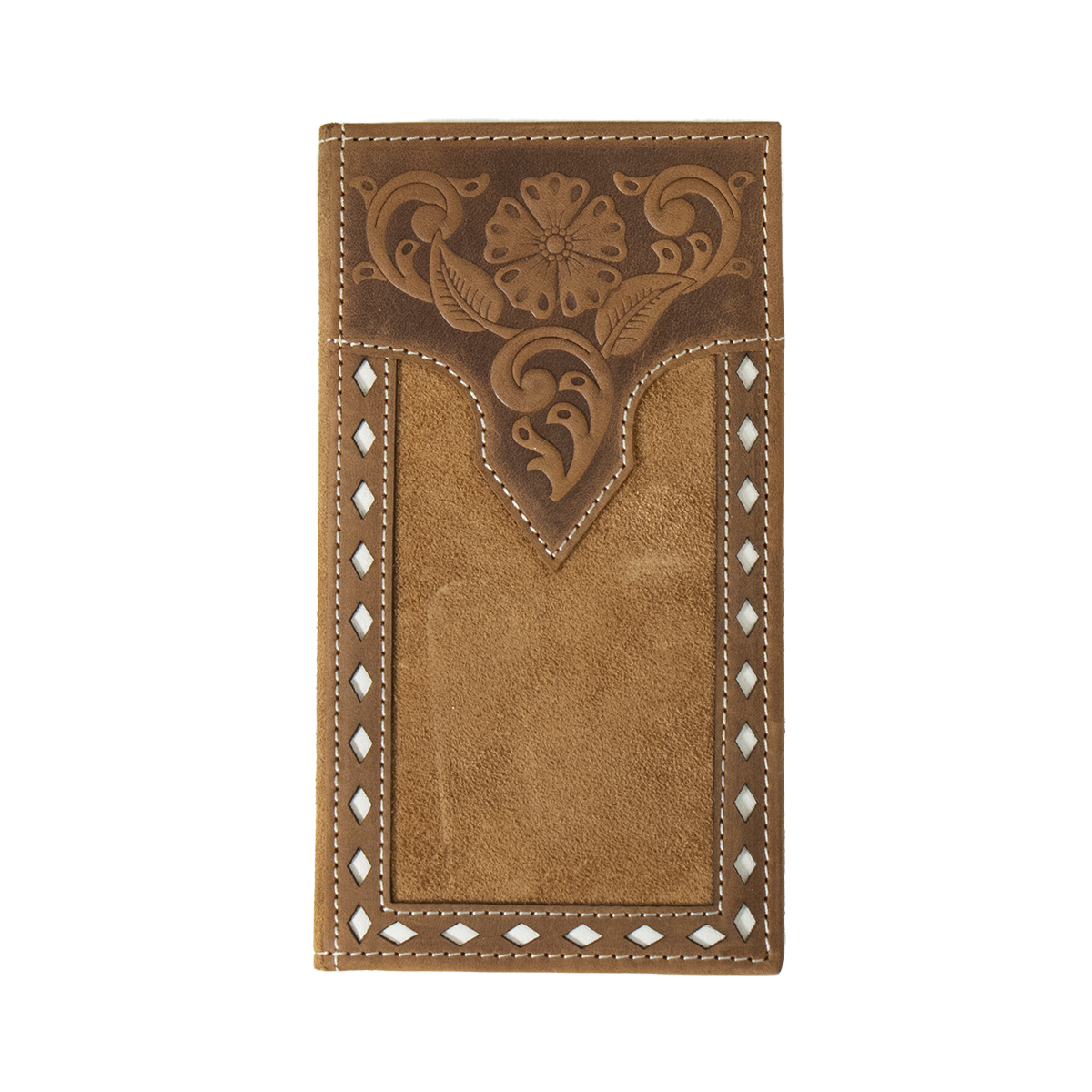 NOCONA  FLORAL EMBOSSED WHITE BUCK LACING TAN RODEO WALLET