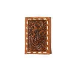 Nocona Trifold Buck Lace Floral Embossed Wallet Tan