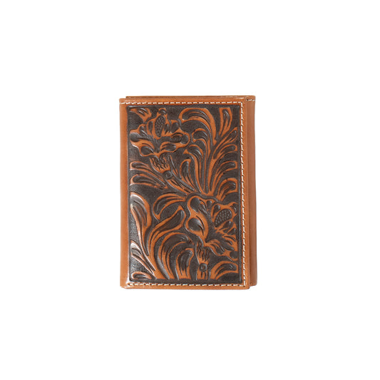 Nocona Tan Floral Embossed Trifold Wallet