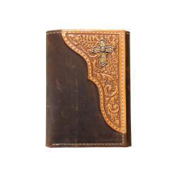 Nocona Brown Embossed Scroll Cross Concho Trifold Wallet