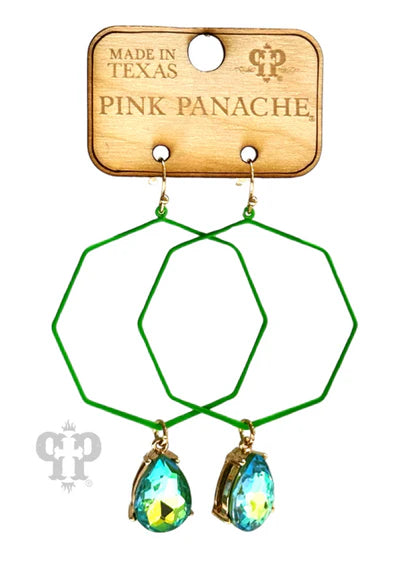 PINK PANACHE GREEN OCTOGAN EARRINGS