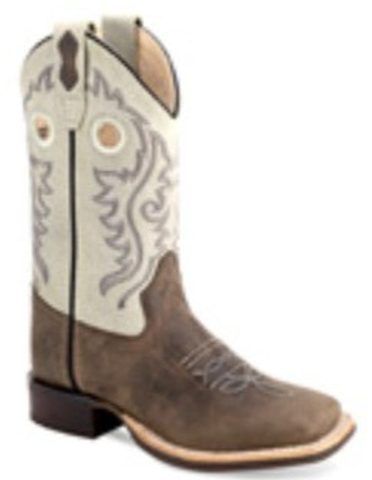 Old West Kid's Brown /Cream Square Toe Boot