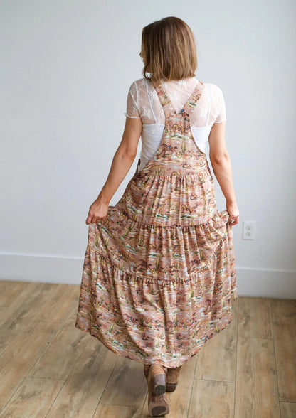 Taupe Cowboy Overall Ruffle Dress