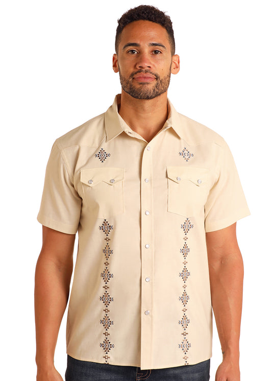 PANHANDLE SLIM TAUPE AZTEC SNAP SHORT SLEEVE SHIRT