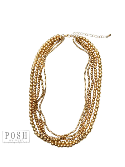 PINK PANACHE GOLD FIVE STRAND BEAD NECKLACE