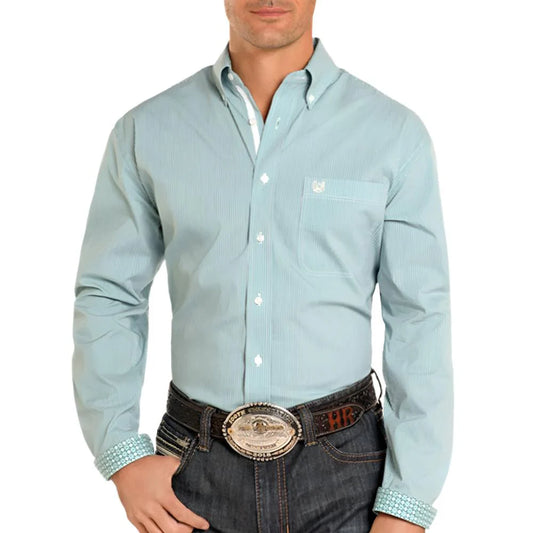 Panhandle Men's Roughstock Stripe Turquoise Shirt