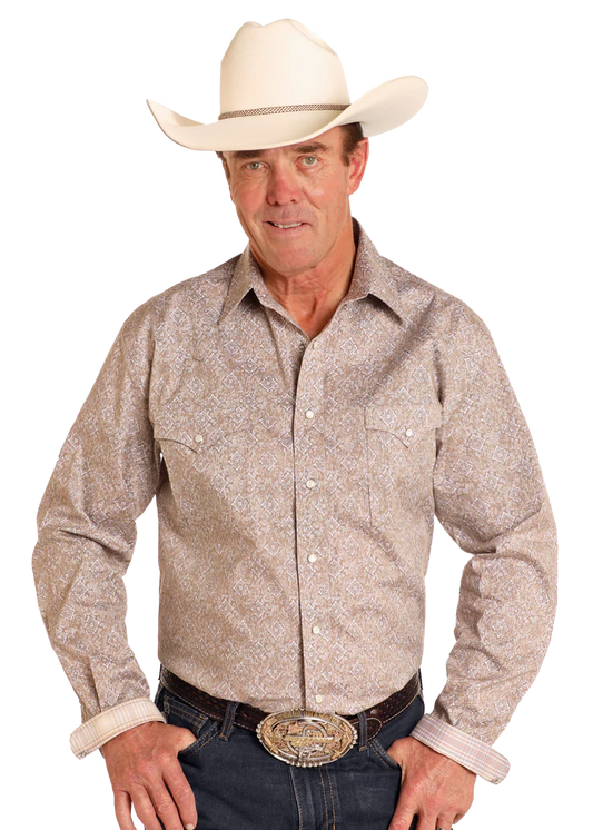 ROCK & ROLL TAUPE LONG SLEEVE SNAP SHIRT