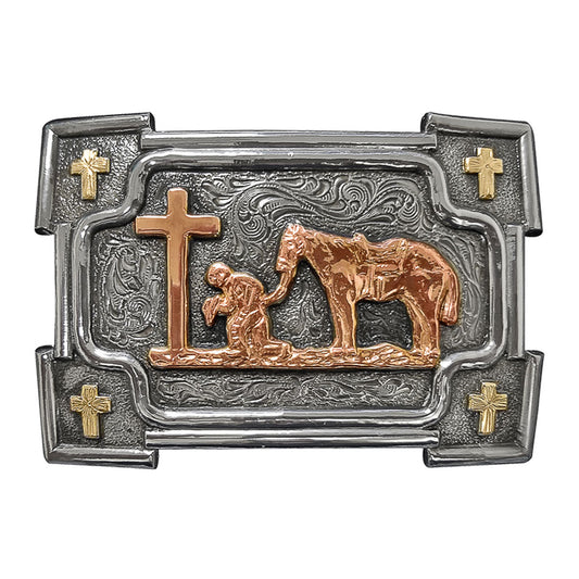 Rectangle Cross Cowboy Prayer Buckle