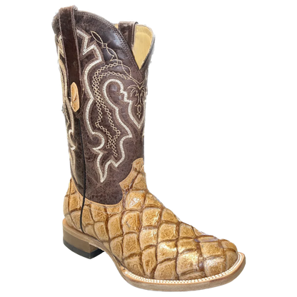 Cowtown Men's Pirarucu Print Embroidered Brown Western Boot