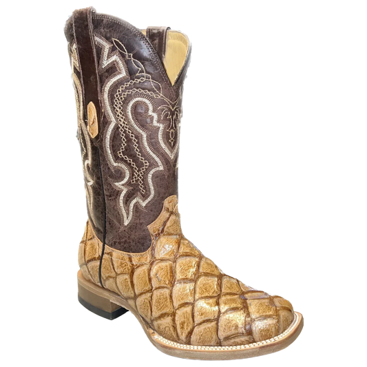Cowtown Men's Pirarucu Print Embroidered Brown Western Boot