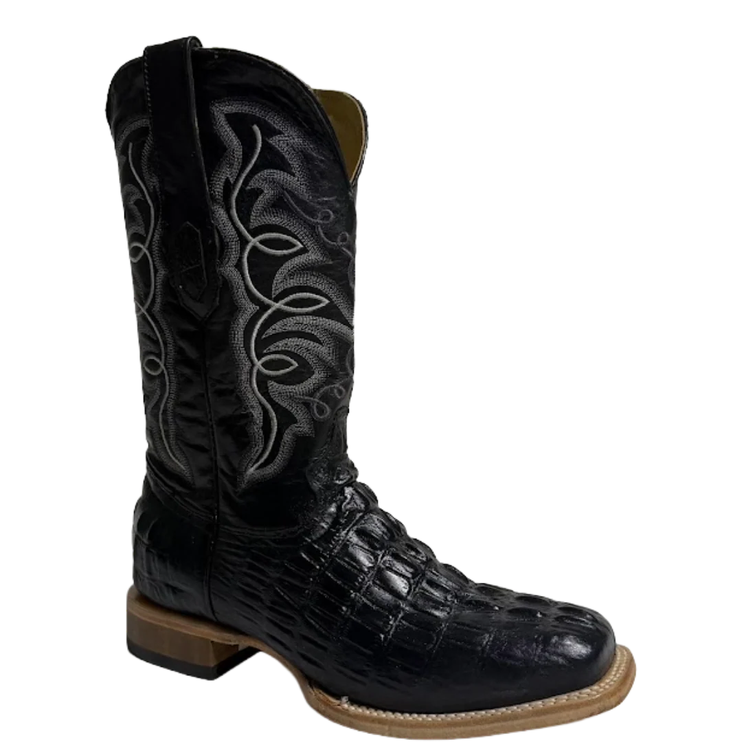 Cowtown Men's Black Alligator Tail Print Leather Western Boot