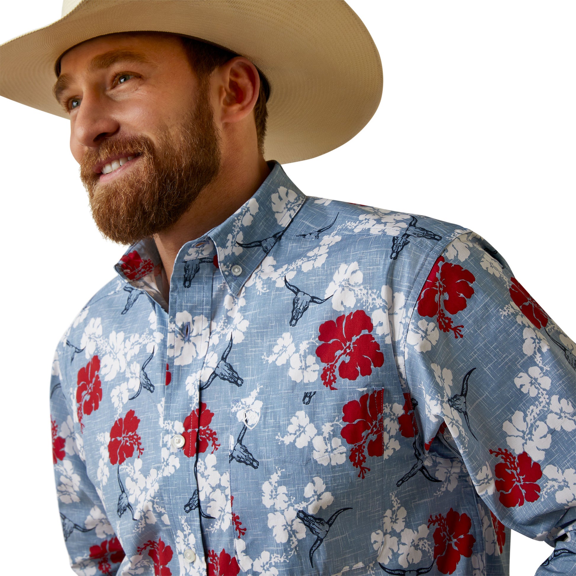 ARIAT MENS ALOHA BLUE & RED FLORAL LONG SLEEVE SHIRT Corral Western Wear ARIAT MENS ALOHA BLUE & RED FLORAL LONG SLEEVE SHIRT Corral Western Wear