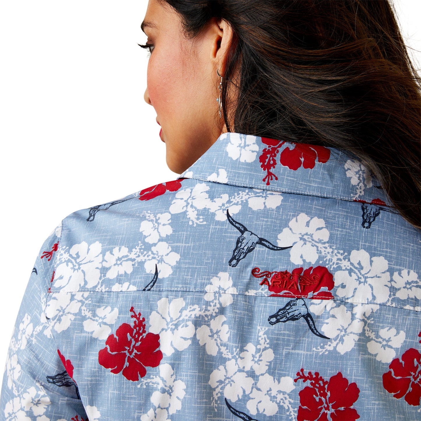 ARIAT LADIES ALOHA BLUE & RED FLORAL LONG SLEEVE SHIRT
