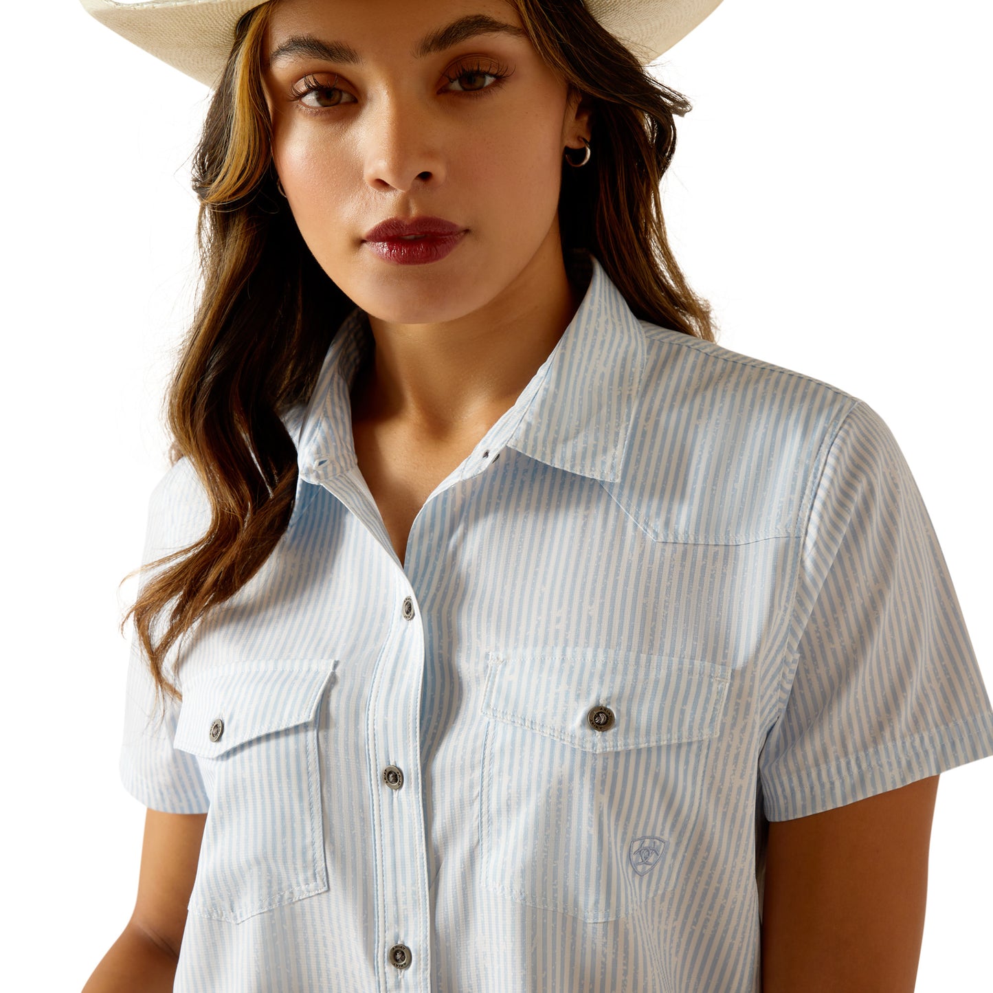 ARIAT VENNTEK BLUE DISTRESSED STRIPED SHORT SLEEVE SHIRT