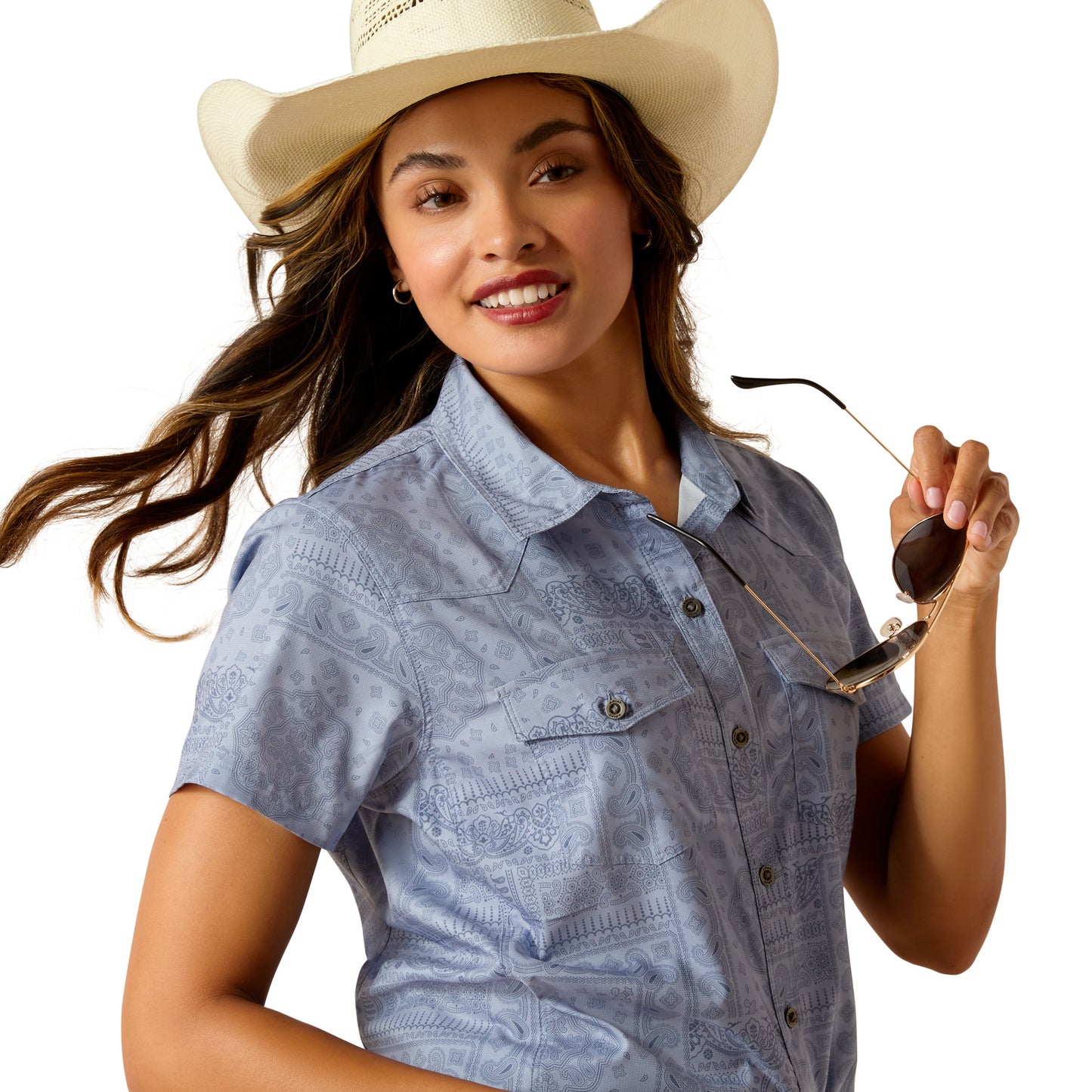 ARIAT VENTTEK BLUE PAISLEY SHORT SLEEVE SHIRT