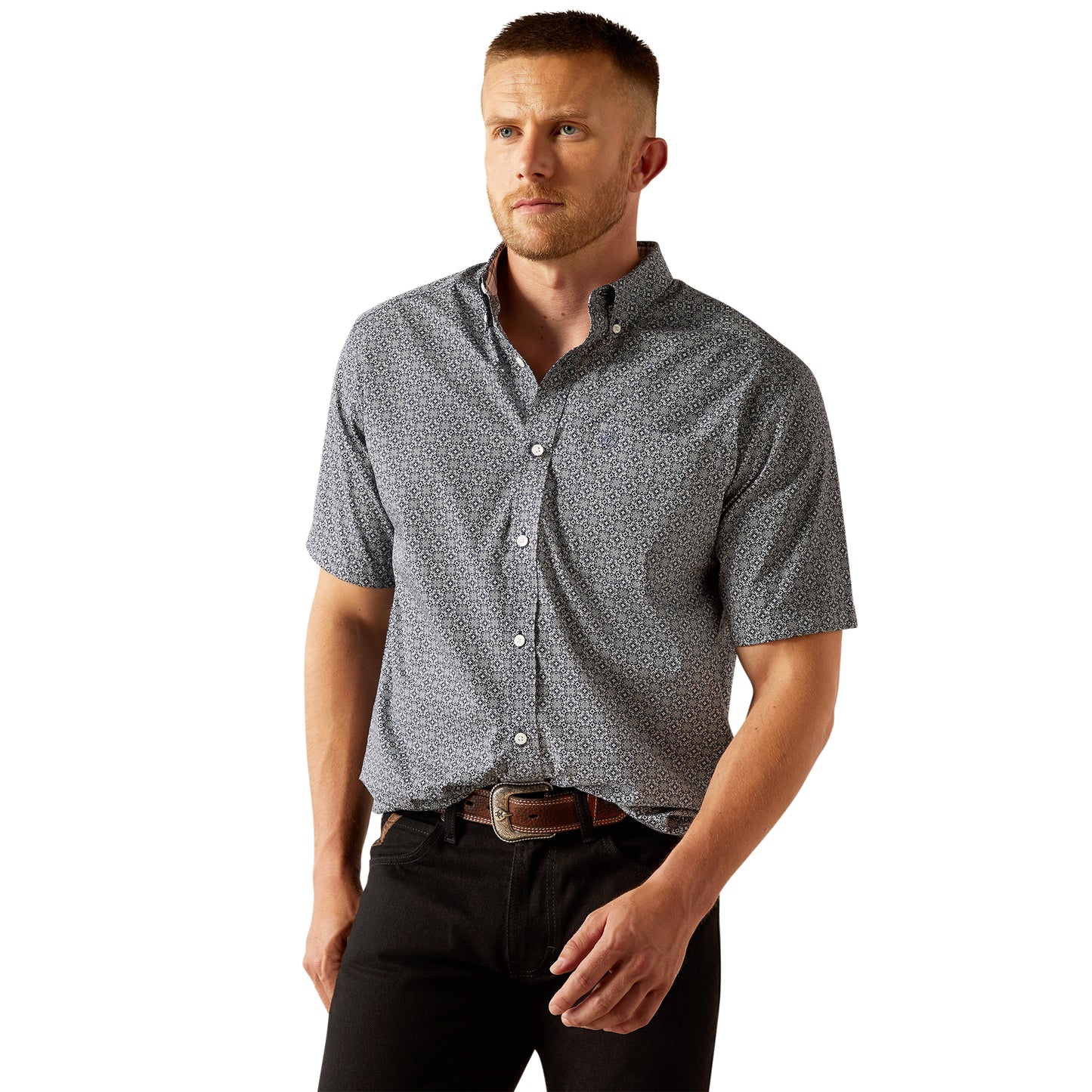 Ariat Men's Wrinkle Free Octavius Navy Short Sleeve Shirt
