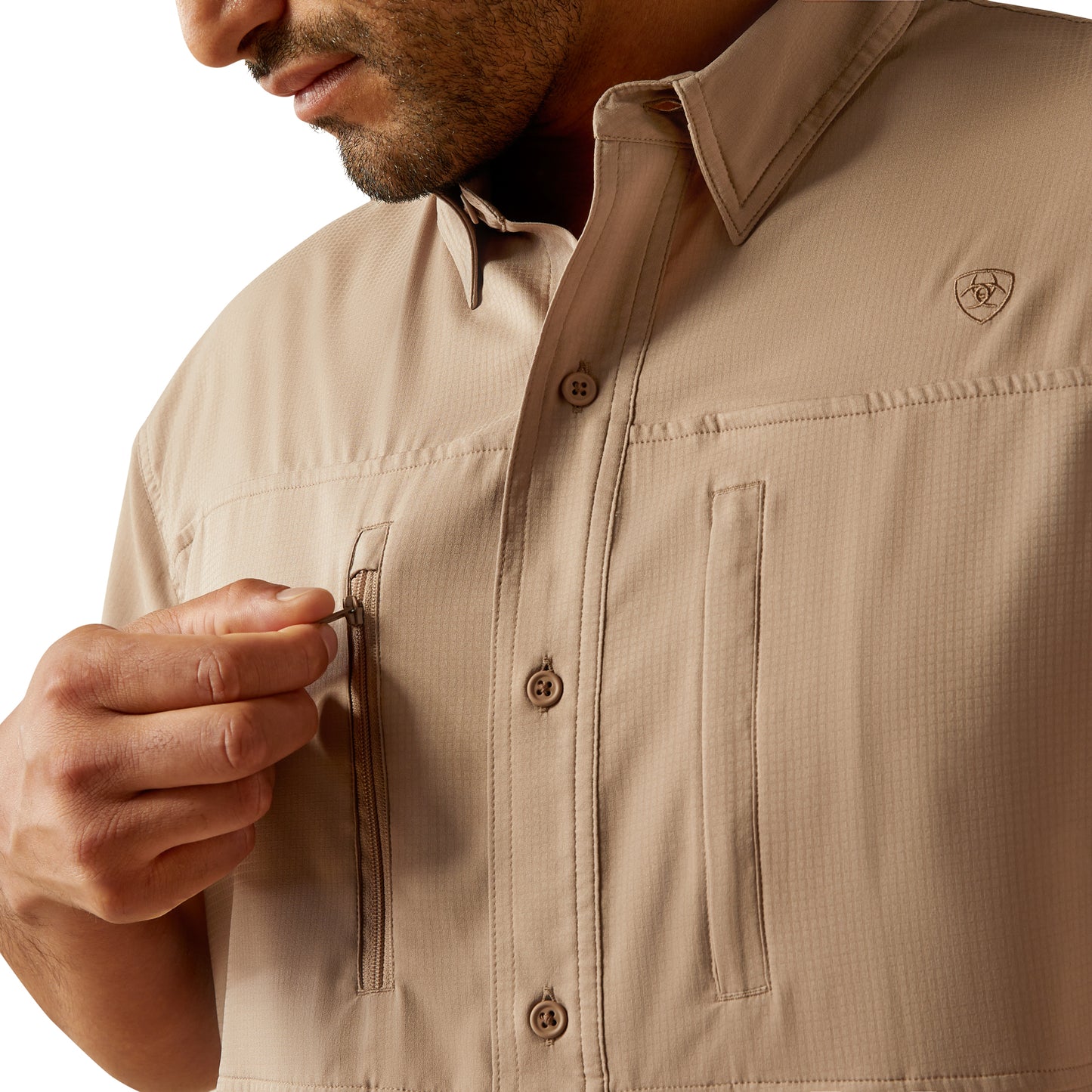 ARIAT VENTTEK TAUPE/GREY SHORT SLEEVE SHIRT