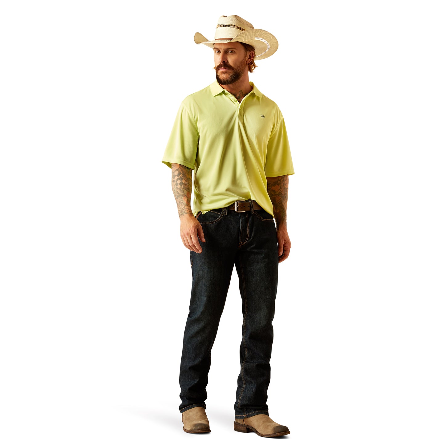 ARIAT TEK SHADOW LIME POLO SHORT SLEEVE SHIRT