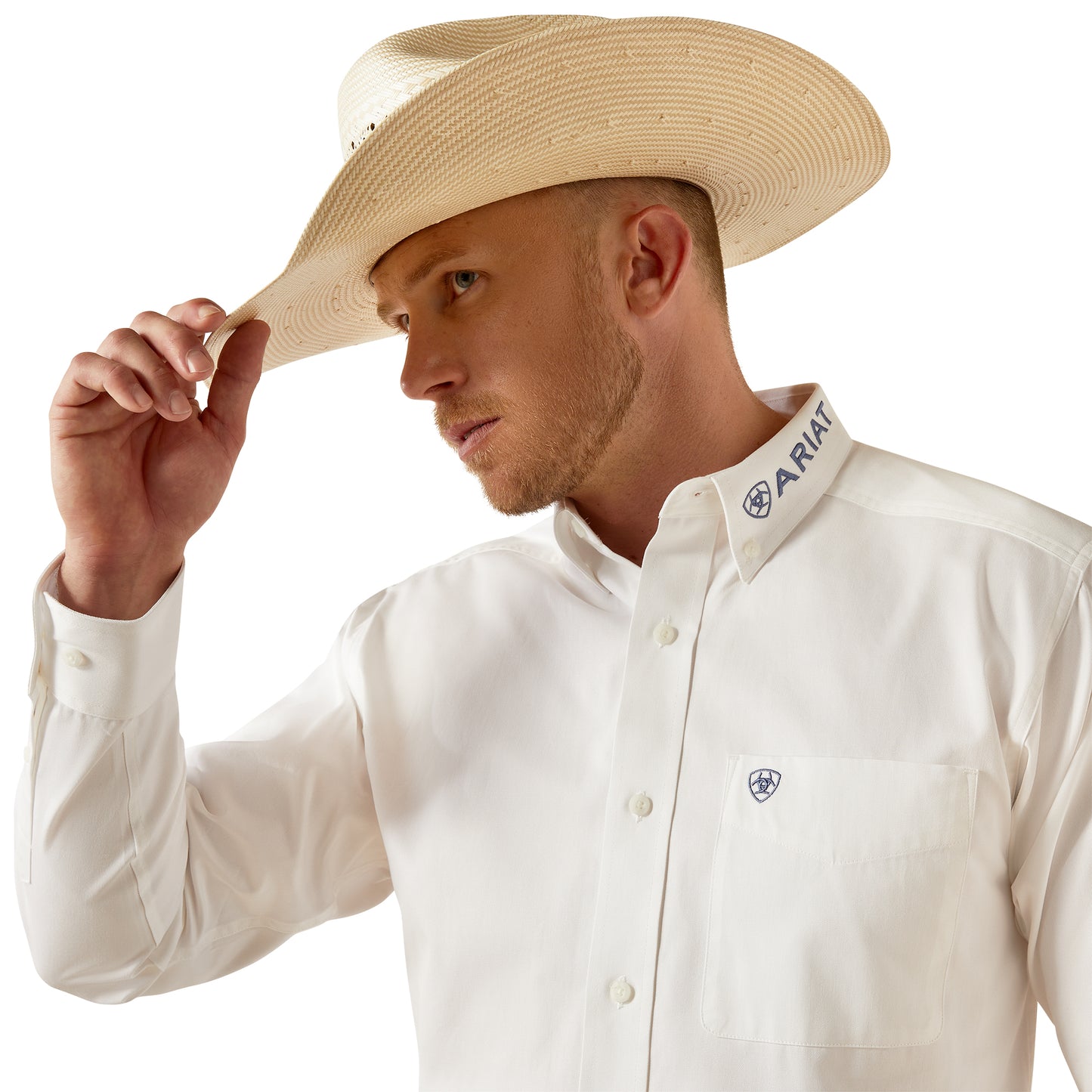 Ariat Team Logo White/Khaki Twill Long Sleeve Shirt