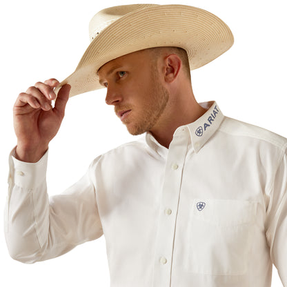 Ariat Team Logo White/Khaki Twill Long Sleeve Shirt