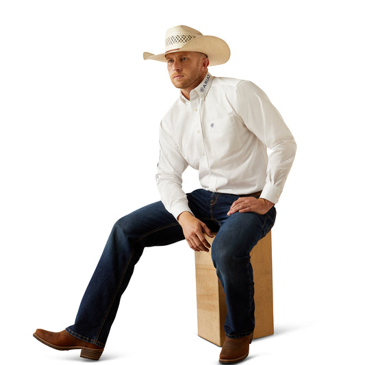 Ariat Team Logo White/Khaki Twill Long Sleeve Shirt