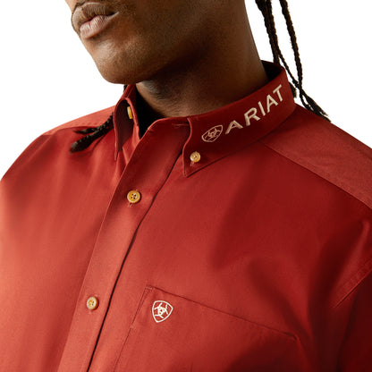 ARIAT TEAM LOGO TWILL DARK RED/KHAKI LONG SLEEVE SHIRT