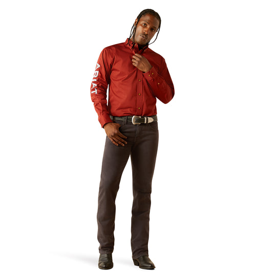 ARIAT TEAM LOGO TWILL DARK RED/KHAKI LONG SLEEVE SHIRT