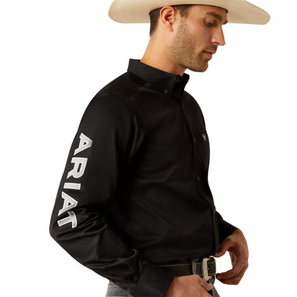 ARIAT TEAM LOGO BLACK/GREY TWILL LONG SLEEVE SHIRT