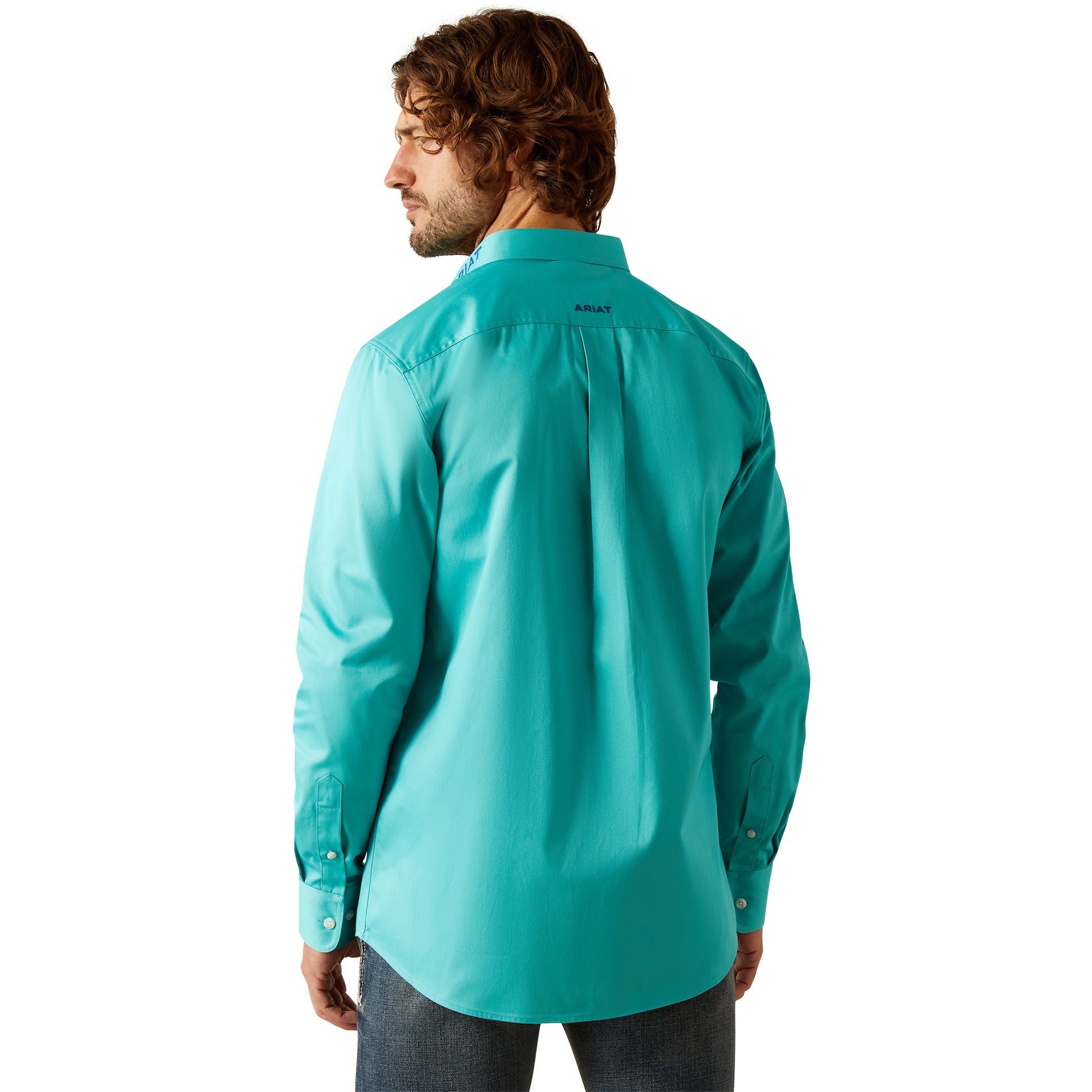 ARIAT TEAM LOGO TURQUOISE/BLUE TWILL LONG SLEEVE SHIRT Corral Western Wear ARIAT TEAM LOGO TURQUOISE/BLUE TWILL LONG SLEEVE SHIRT Corral Western Wear