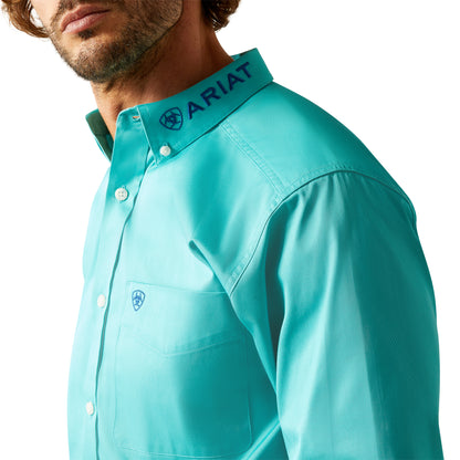 ARIAT TEAM LOGO TURQUOISE/BLUE TWILL LONG SLEEVE SHIRT
