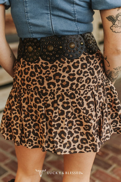 Brown Leopard Printed Ruffle Bubble Skirt W Short Lining