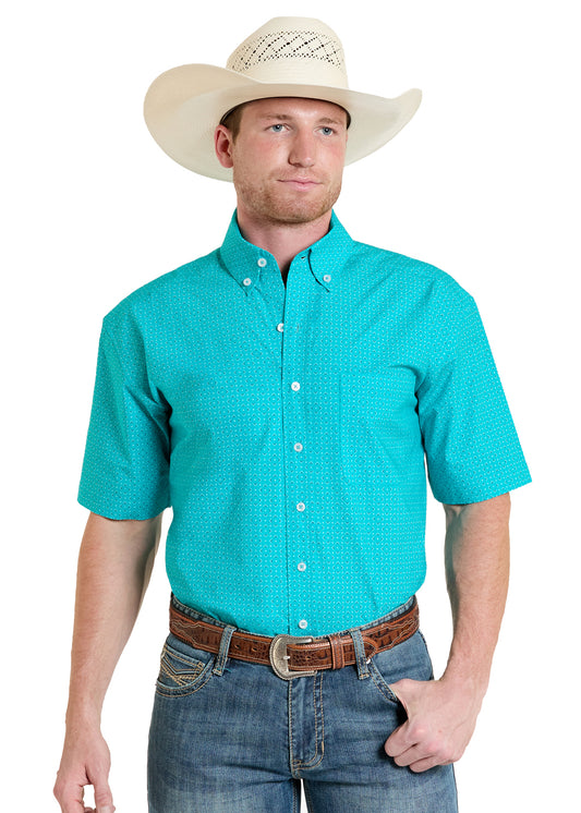 Panhandle Slim Turquoise Square Pattern Short Sleeve Shirt