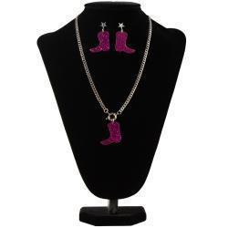 Hot Pink Glittery Cowgirl Boot Jewelry Set