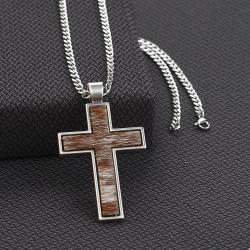 Silver Strike Calf Hair Cross Necklace