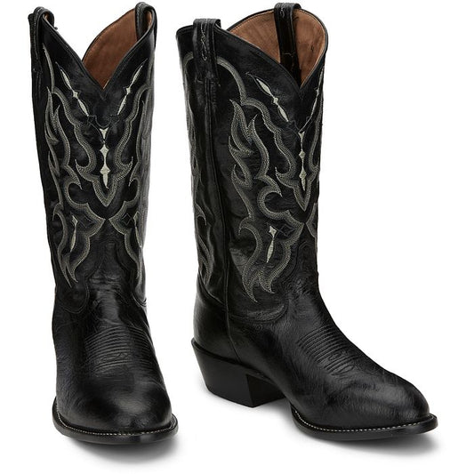 Tony Lama Bonham 13" Smooth Ostrich Black Western Boot