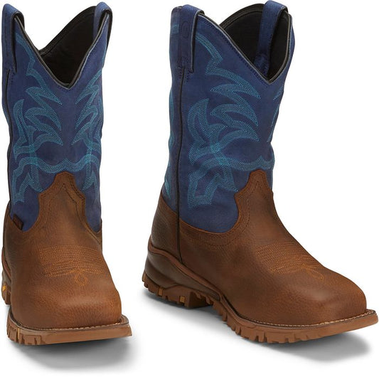 TONY LAMA AUBURN BROWN SAPPHIRE BLUE STEEL TOE WATERPROOF WORK BOOT