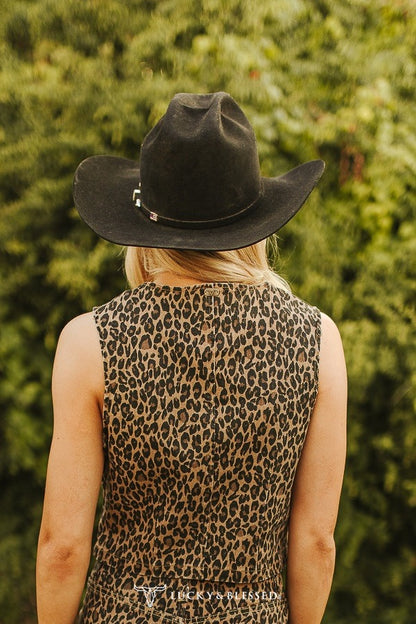 Brown Leopard Sleeveless Button Down Western Vest