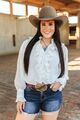 White Sheer long Sleeve Ruffle Front Blouse