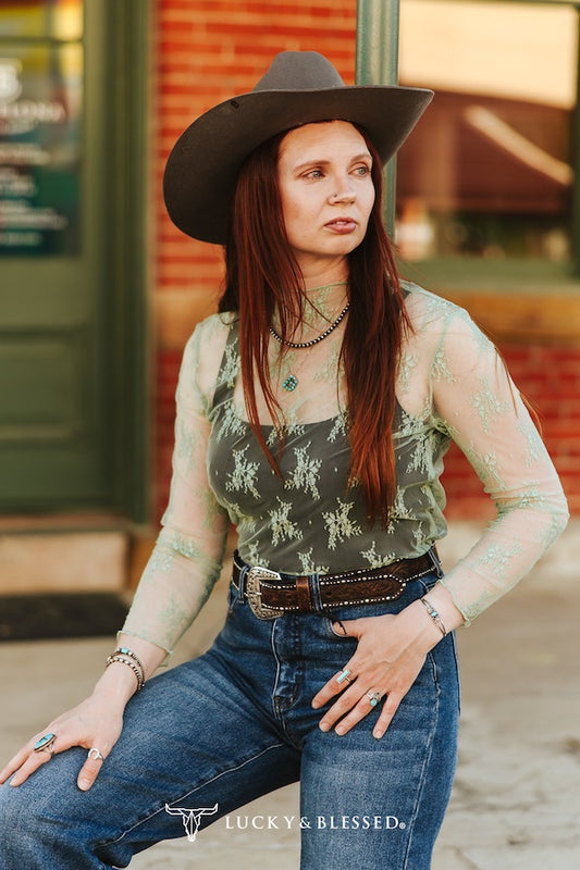 Aqua Lace Long Sleeve Stretch Top