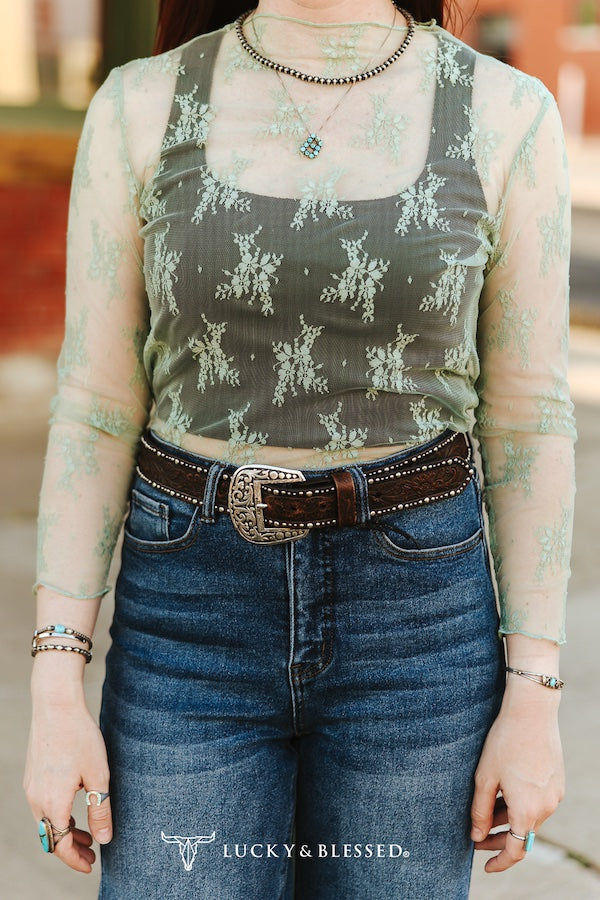 Aqua Lace Long Sleeve Stretch Top