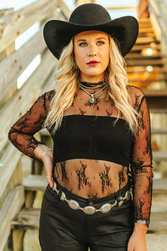 Black Lace Long Sleeve Stretch Top
