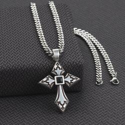 Silver Black Stone Cross Necklace